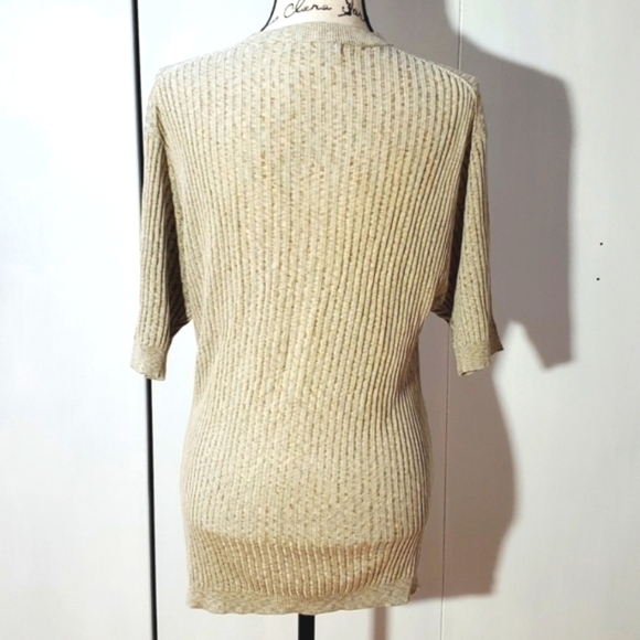 Baracuta- Pure Silk soft Short-sleeve luxe Cream Textured Sweater Neautral Sz.L - Picture 3 of 6